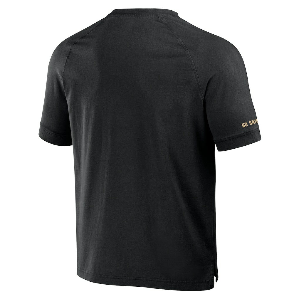 New Orleans Saints NFL x Darius Rucker Collection Washed Raglan Henley T-Shirt - Black for sale