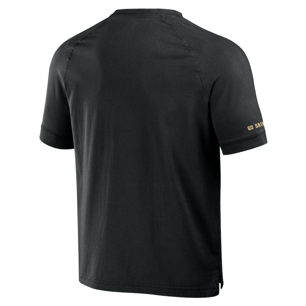 New Orleans Saints NFL x Darius Rucker Collection Washed Raglan Henley T-Shirt - Black for sale