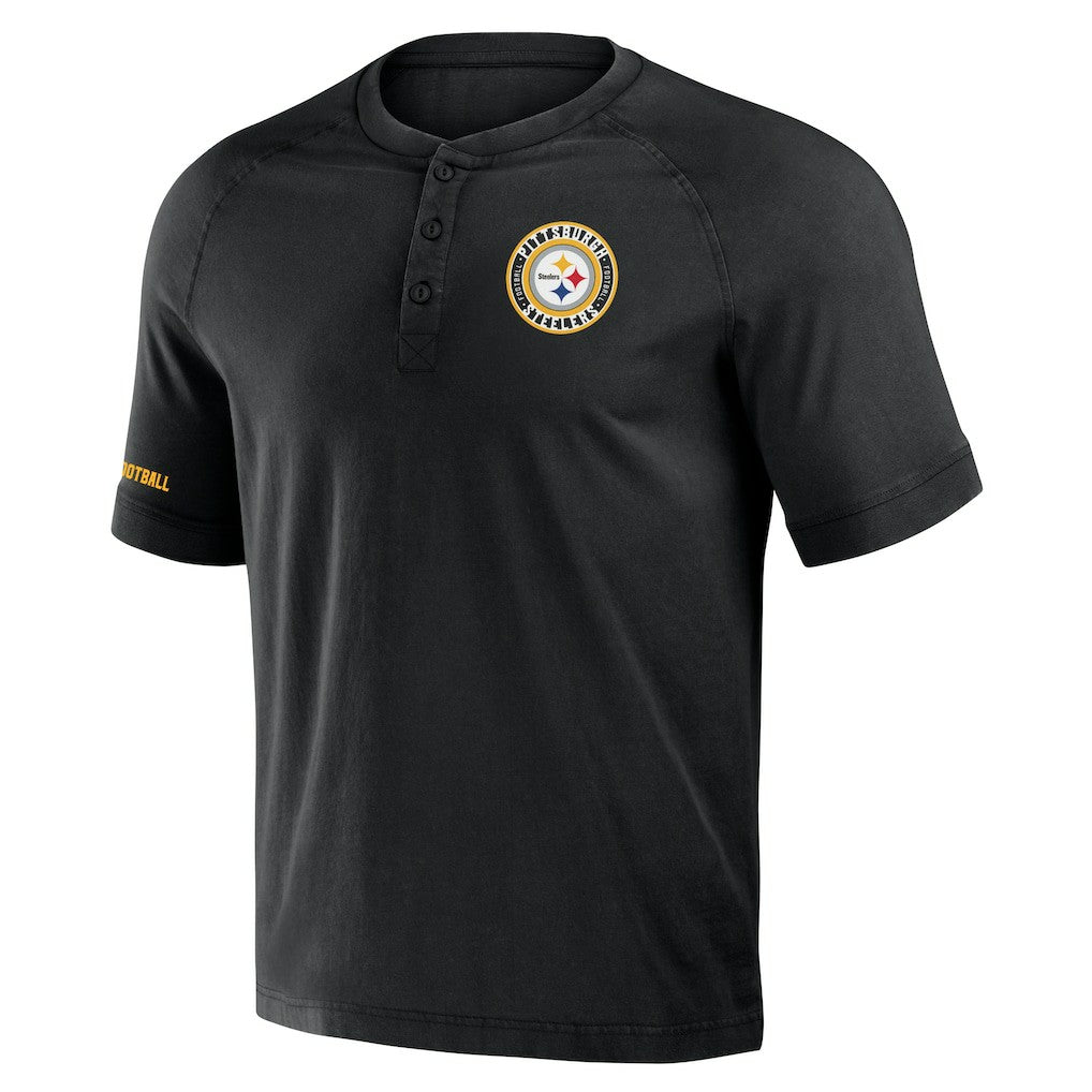 Pittsburgh Steelers NFL x Darius Rucker Collection Washed Raglan Henley T-Shirt - Black outlet