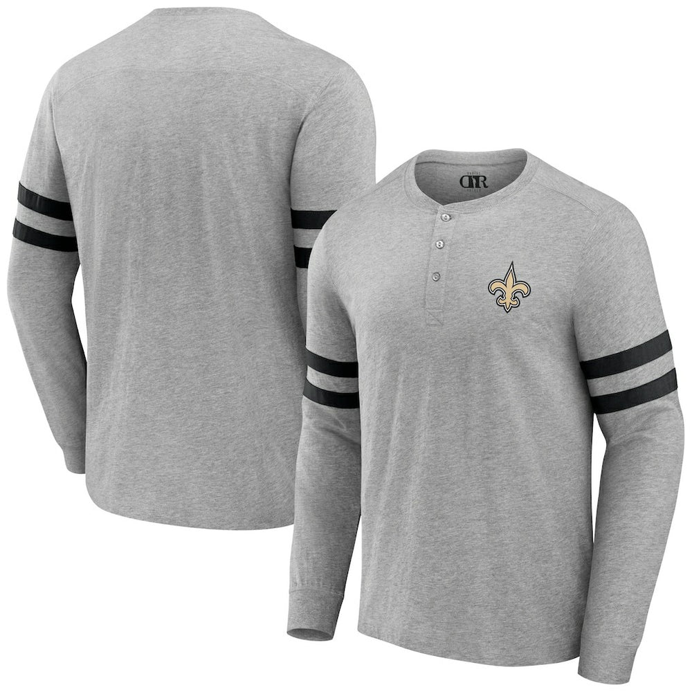 New Orleans Saints NFL x Darius Rucker Collection Henley Long Sleeve T-Shirt - Heather Gray for sale