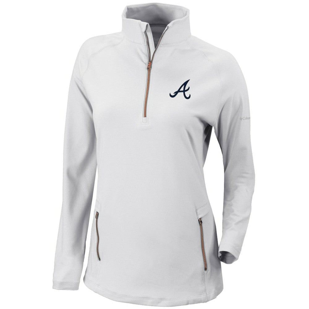 Atlanta Braves Women's Omni-Wick Outward Nine Quarter-Zip Pullover Top White