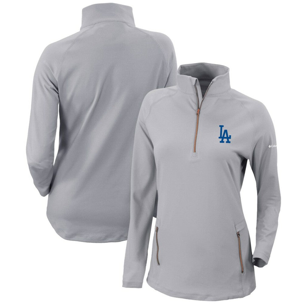 Los Angeles Dodgers Women's Omni-Wick Outward Nine Quarter-Zip Pullover Top Gray