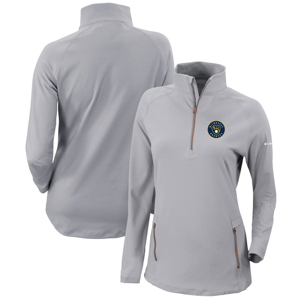 Milwaukee Brewers Women's Omni-Wick Outward Nine Quarter-Zip Pullover Top Gray