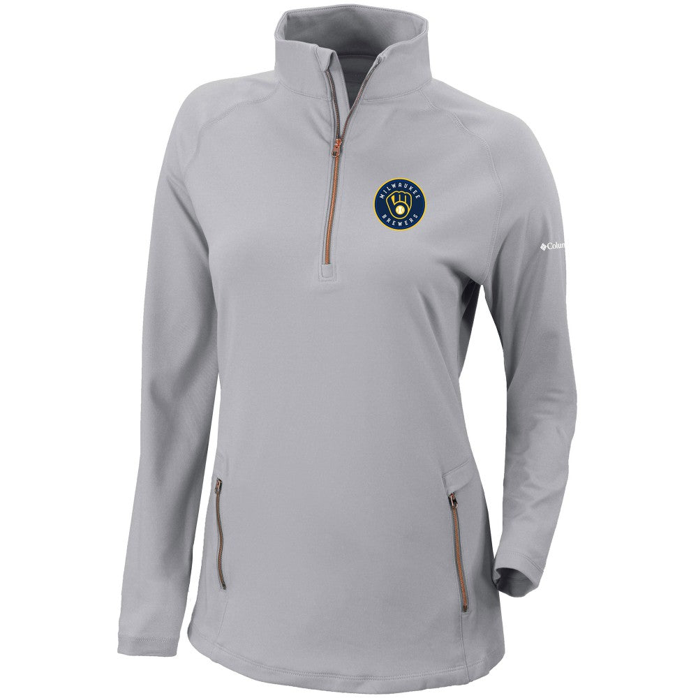 Milwaukee Brewers Women's Omni-Wick Outward Nine Quarter-Zip Pullover Top Gray