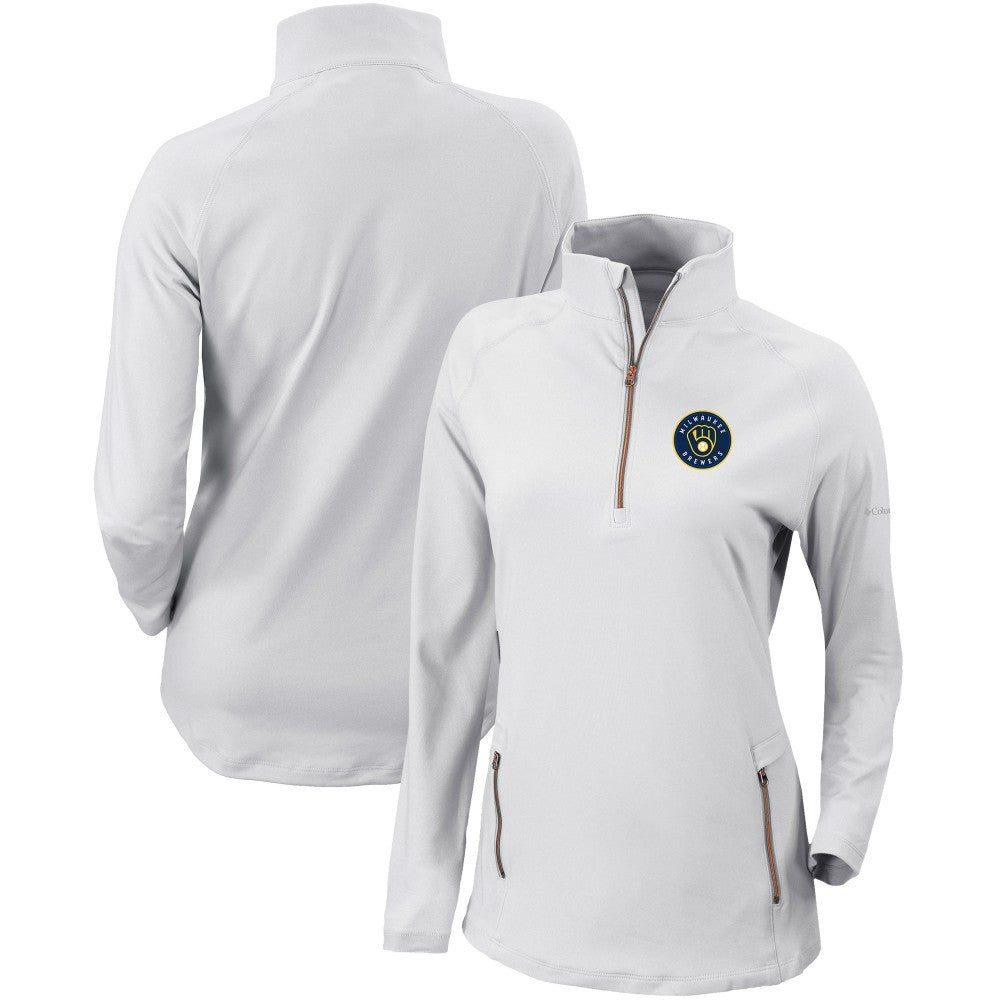 Milwaukee Brewers Women's Omni-Wick Outward Nine Quarter-Zip Pullover Top White