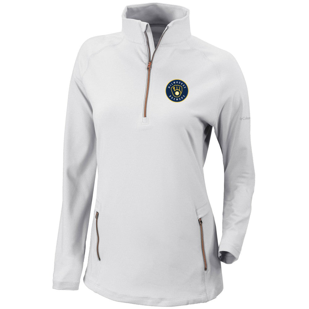 Milwaukee Brewers Women's Omni-Wick Outward Nine Quarter-Zip Pullover Top White