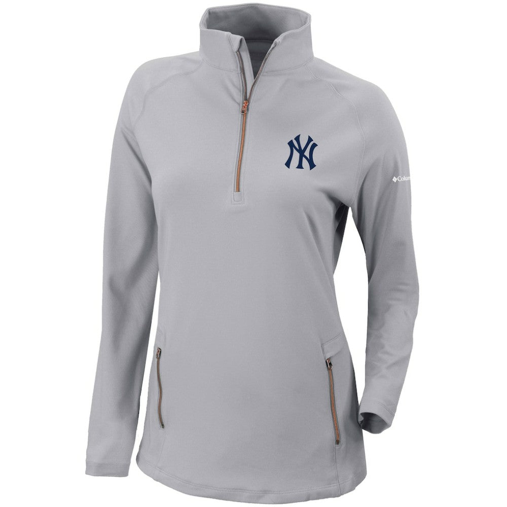 New York Yankees Women's Omni-Wick Outward Nine Quarter-Zip Pullover Top Gray