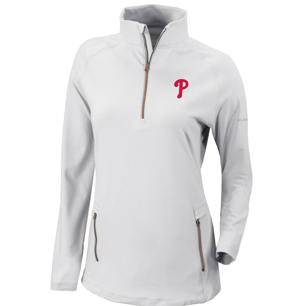 Philadelphia Phillies Women's Omni-Wick Outward Nine Quarter-Zip Pullover Top White