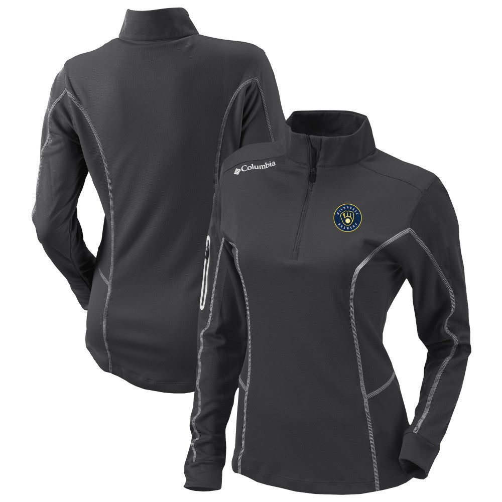 Milwaukee Brewers Women's Omni-Wick Shotgun Quarter-Zip Pullover Top Charcoal