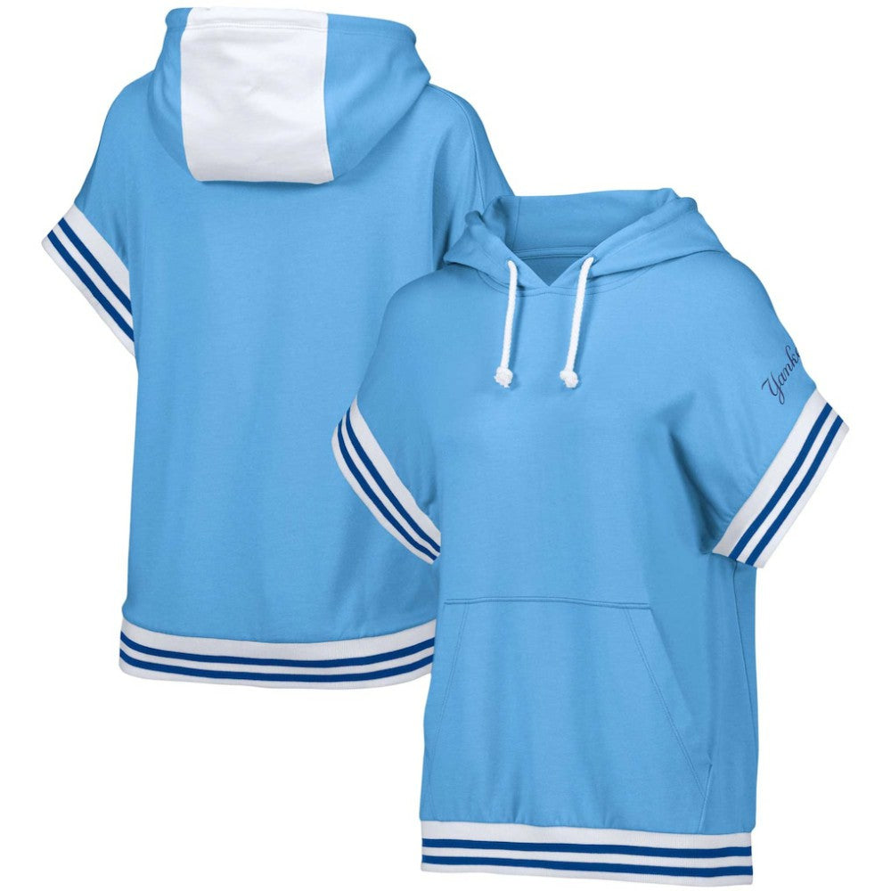 New York Yankees Lusso Women's Mabel Tri-Blend Short Sleeve Pullover Hoodie Light Blue