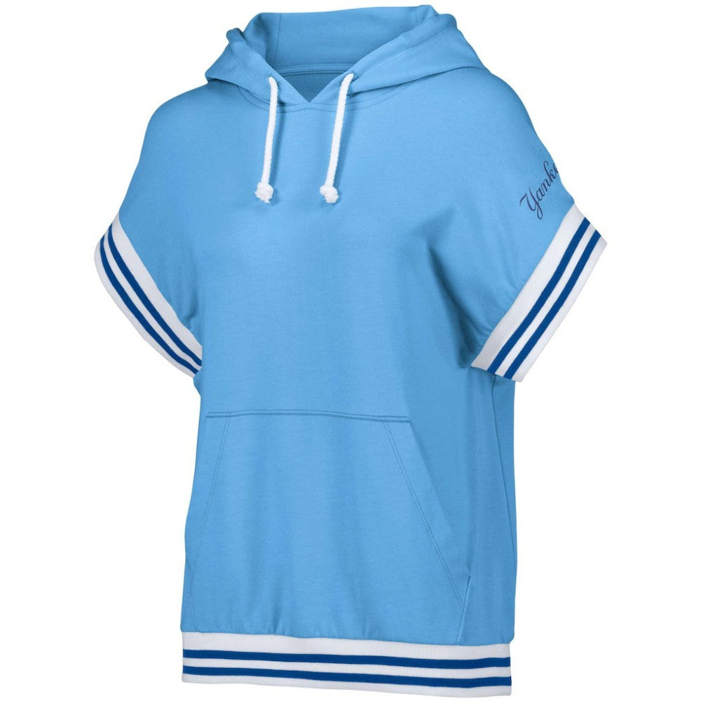 New York Yankees Lusso Women's Mabel Tri-Blend Short Sleeve Pullover Hoodie Light Blue