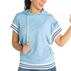 New York Yankees Lusso Women's Mabel Tri-Blend Short Sleeve Pullover Hoodie Light Blue