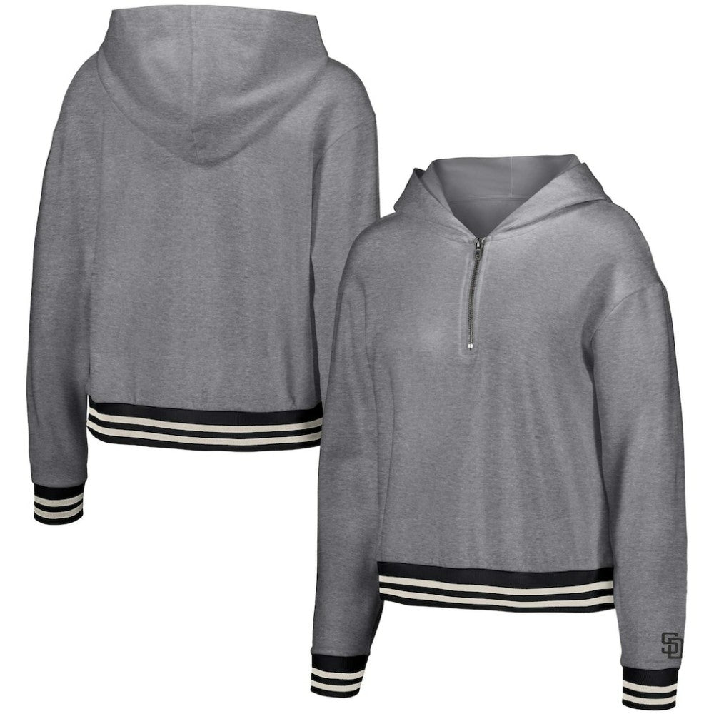 San Diego Padres Lusso Women's Magnolia Tri-Blend Quarter-Zip Hoodie Gray