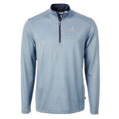 Atlanta Braves Cutter & Buck Virtue Eco Pique Micro Stripe Recycled Quarter-Zip Pullover Top Light Blue/Navy