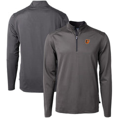 Baltimore Orioles Cutter & Buck Virtue Eco Pique Micro Stripe Recycled Quarter-Zip Pullover Top Black/Gray
