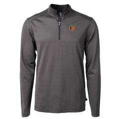 Baltimore Orioles Cutter & Buck Virtue Eco Pique Micro Stripe Recycled Quarter-Zip Pullover Top Black/Gray
