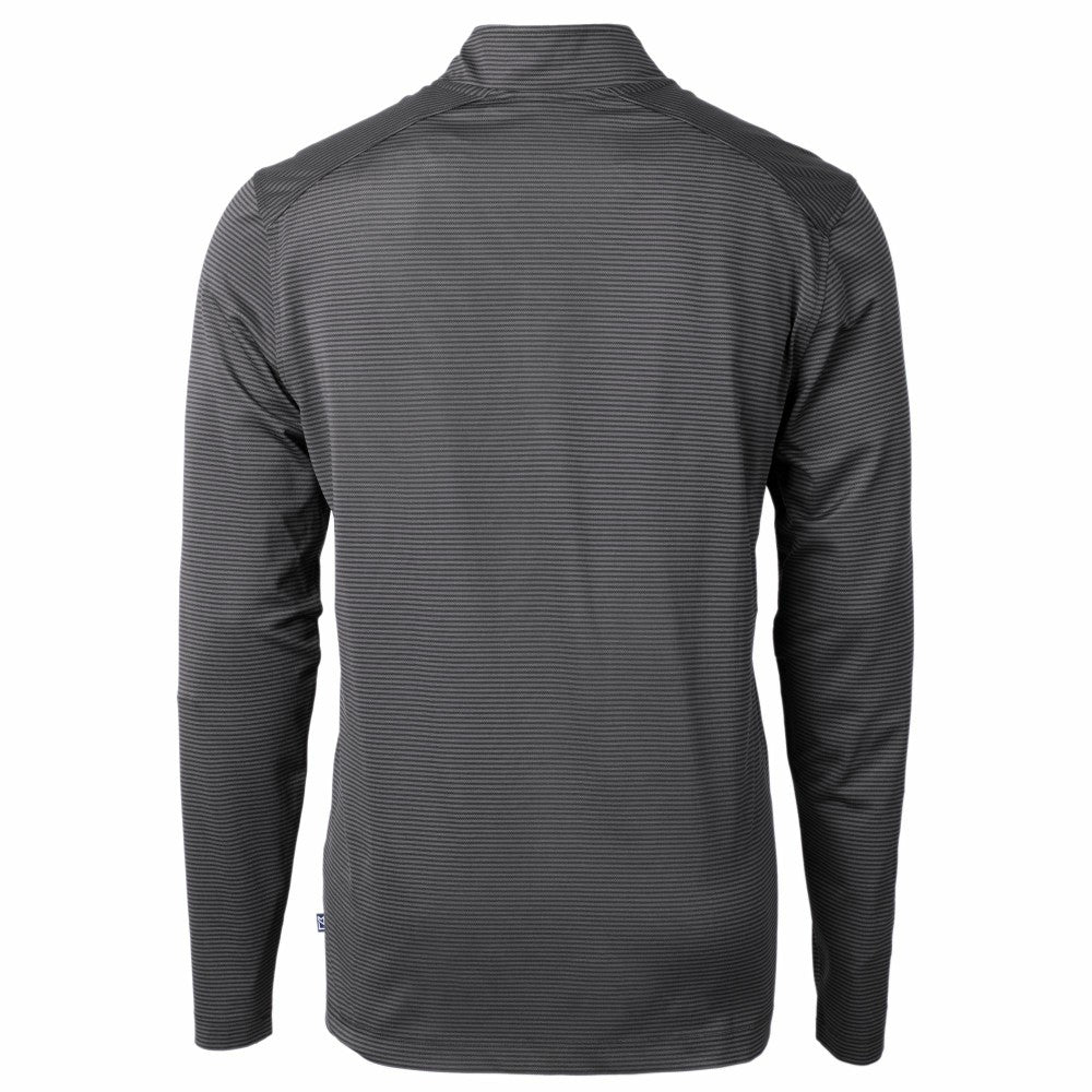Cincinnati Reds Cutter & Buck Virtue Eco Pique Micro Stripe Recycled Quarter-Zip Pullover Top Black/Gray