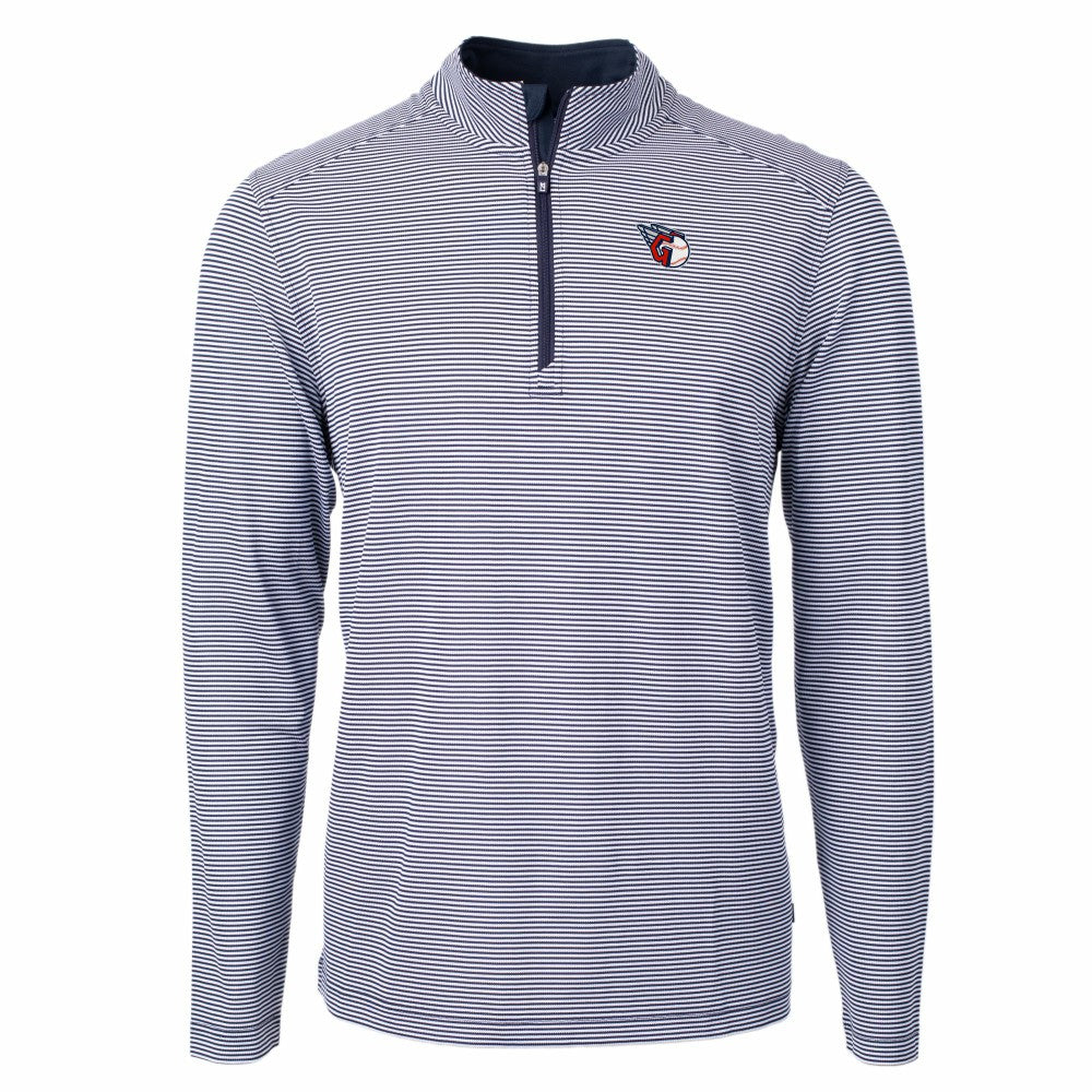 Cleveland Guardians Cutter & Buck Virtue Eco Pique Micro Stripe Recycled Quarter-Zip Pullover Top Navy/White