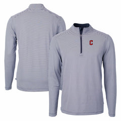 Cleveland Guardians Cutter & Buck Virtue Eco Pique Micro Stripe Recycled Quarter-Zip Pullover Top Navy/White