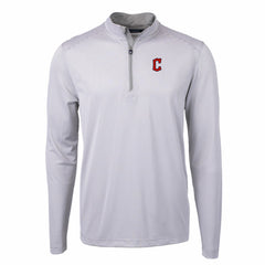 Cleveland Guardians Cutter & Buck Virtue Eco Pique Micro Stripe Recycled Quarter-Zip Pullover Top Gray/White
