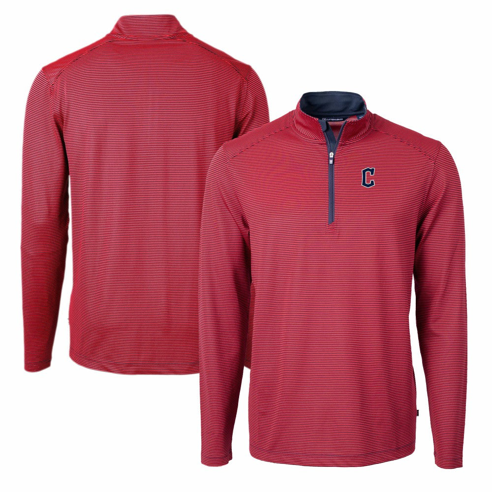 Cleveland Guardians Cutter & Buck Virtue Eco Pique Micro Stripe Recycled Quarter-Zip Pullover Top Red/Navy