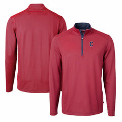 Cleveland Guardians Cutter & Buck Virtue Eco Pique Micro Stripe Recycled Quarter-Zip Pullover Top Red/Navy