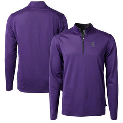 Colorado Rockies Cutter & Buck Virtue Eco Pique Micro Stripe Recycled Quarter-Zip Pullover Top Purple/Black