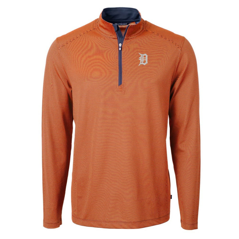 Detroit Tigers Cutter & Buck Virtue Eco Pique Micro Stripe Recycled Quarter-Zip Pullover Top Orange/Navy