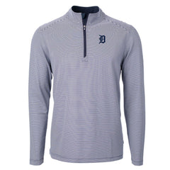 Detroit Tigers Cutter & Buck Virtue Eco Pique Micro Stripe Recycled Quarter-Zip Pullover Top Navy/White