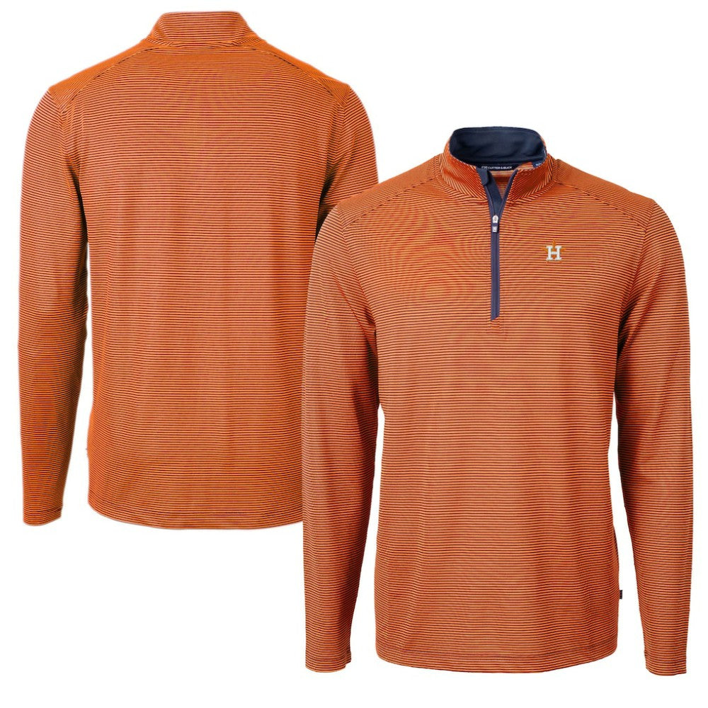 Houston Astros Cutter & Buck Virtue Eco Pique Micro Stripe Recycled Quarter-Zip Pullover Top Orange/Navy