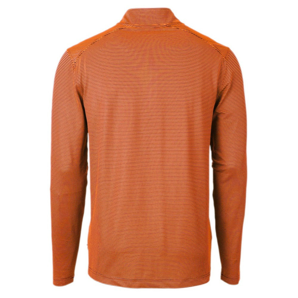Houston Astros Cutter & Buck Virtue Eco Pique Micro Stripe Recycled Quarter-Zip Pullover Top Orange/Navy