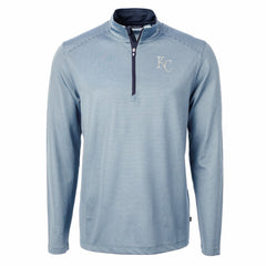 Kansas City Royals Cutter & Buck Virtue Eco Pique Micro Stripe Recycled Quarter-Zip Pullover Top Light Blue/Navy