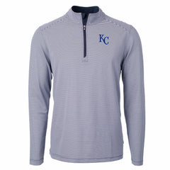 Kansas City Royals Cutter & Buck Virtue Eco Pique Micro Stripe Recycled Quarter-Zip Pullover Top Navy/White
