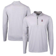 Los Angeles Angels Cutter & Buck Virtue Eco Pique Micro Stripe Recycled Quarter-Zip Pullover Top Gray/White