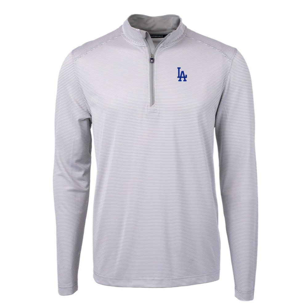 Los Angeles Dodgers Cutter & Buck Virtue Eco Pique Micro Stripe Recycled Quarter-Zip Pullover Top Gray/White