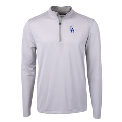 Los Angeles Dodgers Cutter & Buck Virtue Eco Pique Micro Stripe Recycled Quarter-Zip Pullover Top Gray/White