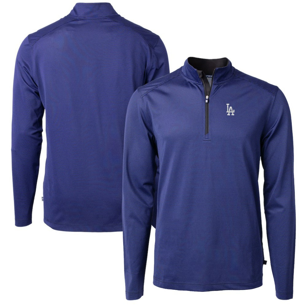 Los Angeles Dodgers Cutter & Buck Virtue Eco Pique Micro Stripe Recycled Quarter-Zip Pullover Top Royal/Black