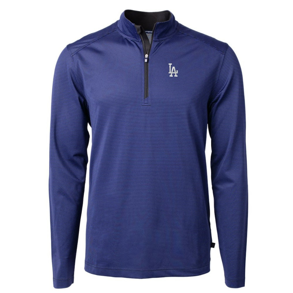 Los Angeles Dodgers Cutter & Buck Virtue Eco Pique Micro Stripe Recycled Quarter-Zip Pullover Top Royal/Black