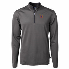 New York Mets Cutter & Buck Virtue Eco Pique Micro Stripe Recycled Quarter-Zip Pullover Top Black/Gray