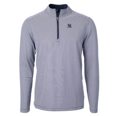 New York Yankees Cutter & Buck Virtue Eco Pique Micro Stripe Recycled Quarter-Zip Pullover Top Navy/White