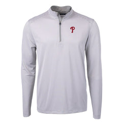 Philadelphia Phillies Cutter & Buck Virtue Eco Pique Micro Stripe Recycled Quarter-Zip Pullover Top Gray/White