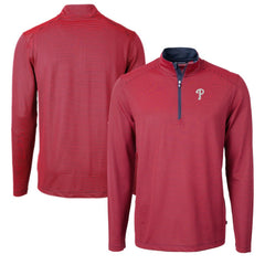 Philadelphia Phillies Cutter & Buck Virtue Eco Pique Micro Stripe Recycled Quarter-Zip Pullover Top Red/Navy