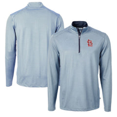 St. Louis Cardinals Cutter & Buck Virtue Eco Pique Micro Stripe Recycled Quarter-Zip Pullover Top Light Blue/Navy