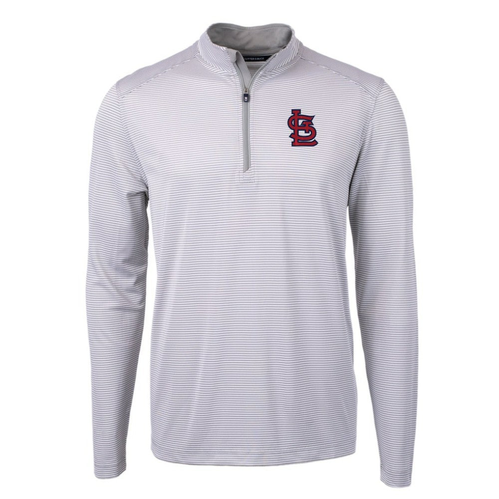 St. Louis Cardinals Cutter & Buck Virtue Eco Pique Micro Stripe Recycled Quarter-Zip Pullover Top Gray/White