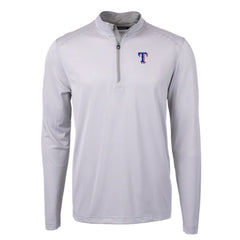 Texas Rangers Cutter & Buck Virtue Eco Pique Micro Stripe Recycled Quarter-Zip Pullover Top Gray/White
