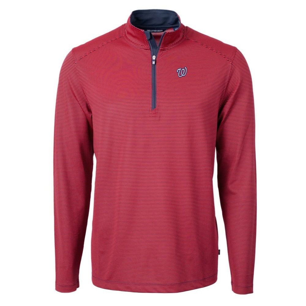 Washington Nationals Cutter & Buck Virtue Eco Pique Micro Stripe Recycled Quarter-Zip Pullover Top Red/Navy