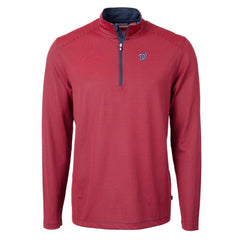 Washington Nationals Cutter & Buck Virtue Eco Pique Micro Stripe Recycled Quarter-Zip Pullover Top Red/Navy