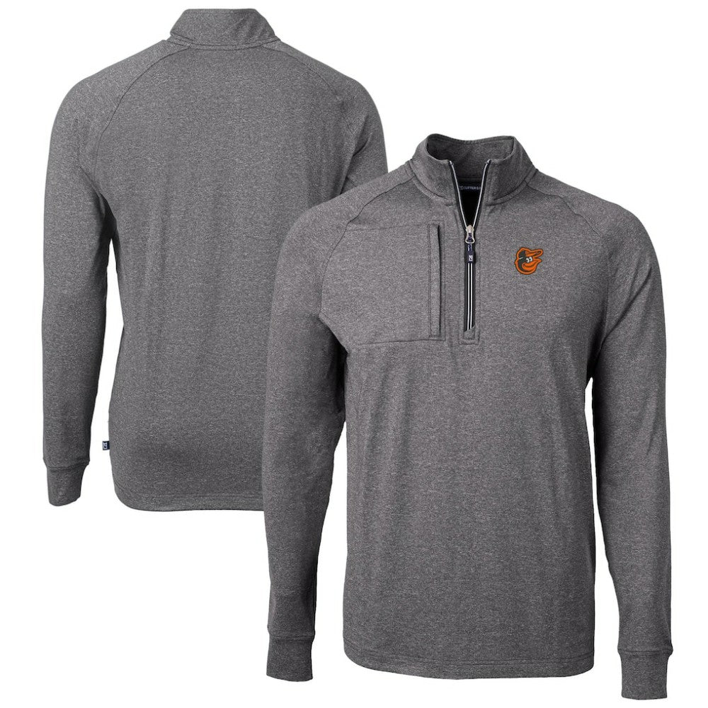 Baltimore Orioles Cutter & Buck Adapt Eco Knit Stretch Recycled Quarter-Zip Pullover Top Heather Black