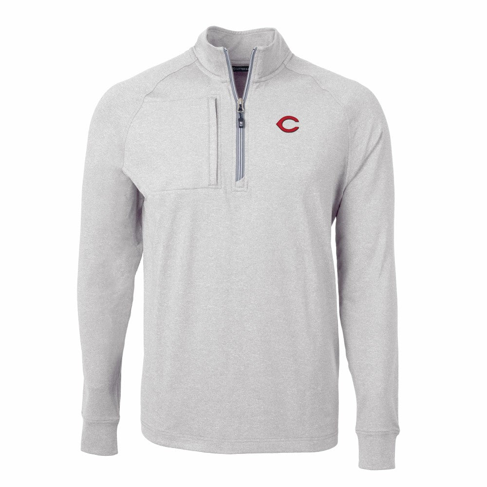 Cincinnati Reds Cutter & Buck Adapt Eco Knit Stretch Recycled Quarter-Zip Pullover Top Heather Gray