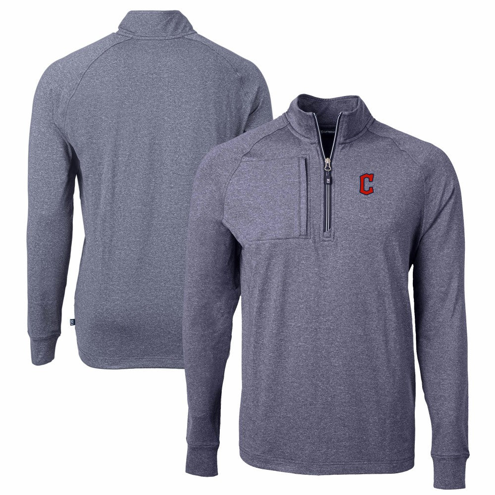 Cleveland Guardians Cutter & Buck Adapt Eco Knit Stretch Recycled Quarter-Zip Pullover Top Heather Navy
